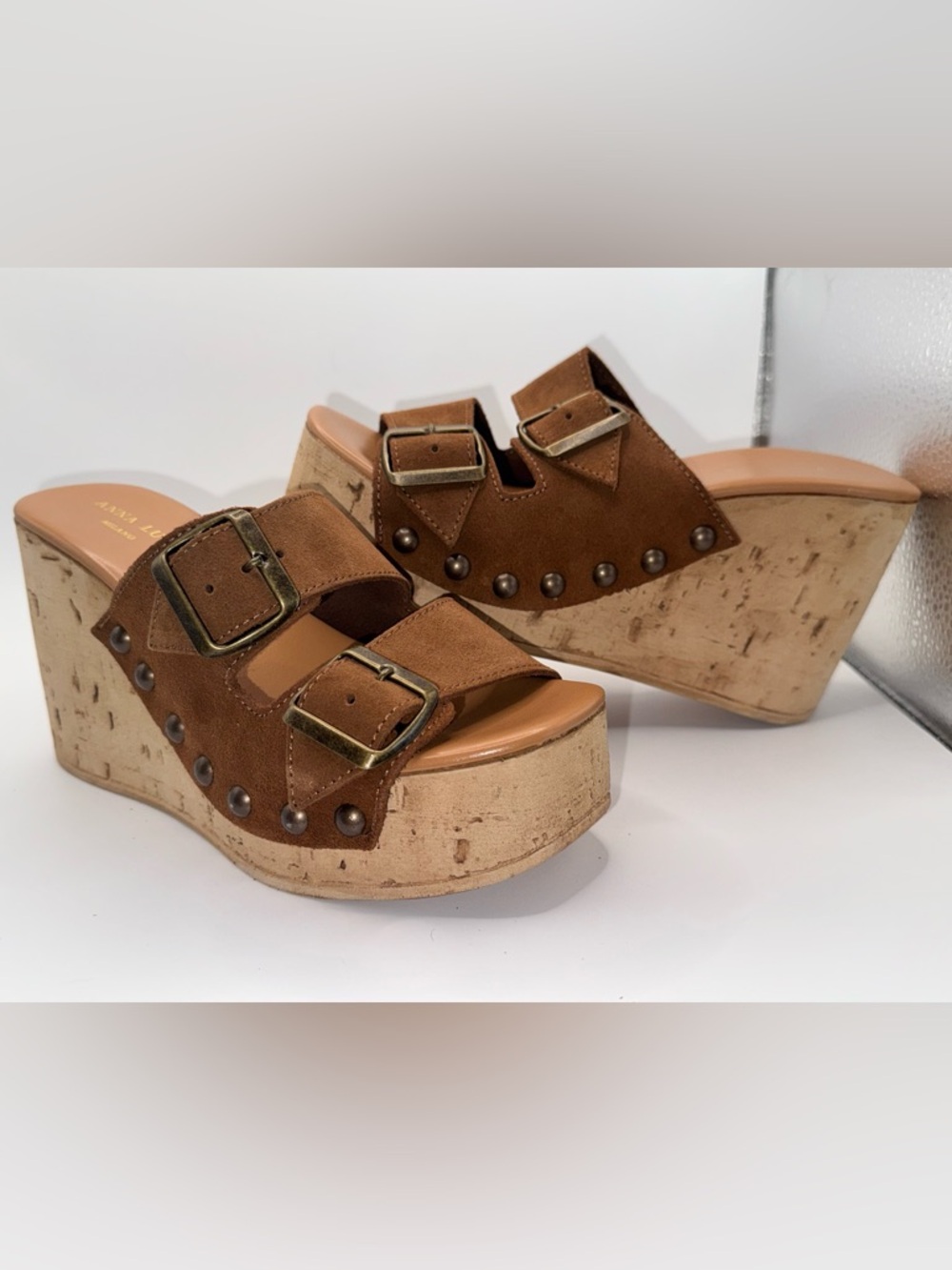 NEW Anna Luisa Amalfi Brown Suede Cork Wedge Sandals Size 7 Made in Italy - Picture 10 of 15